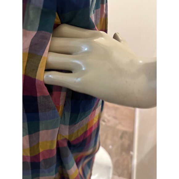 J Crew Colorful Plaid Button-Up Sleeveless V-neck Dress Pockets & Elastic Waist - Picture 4 of 8